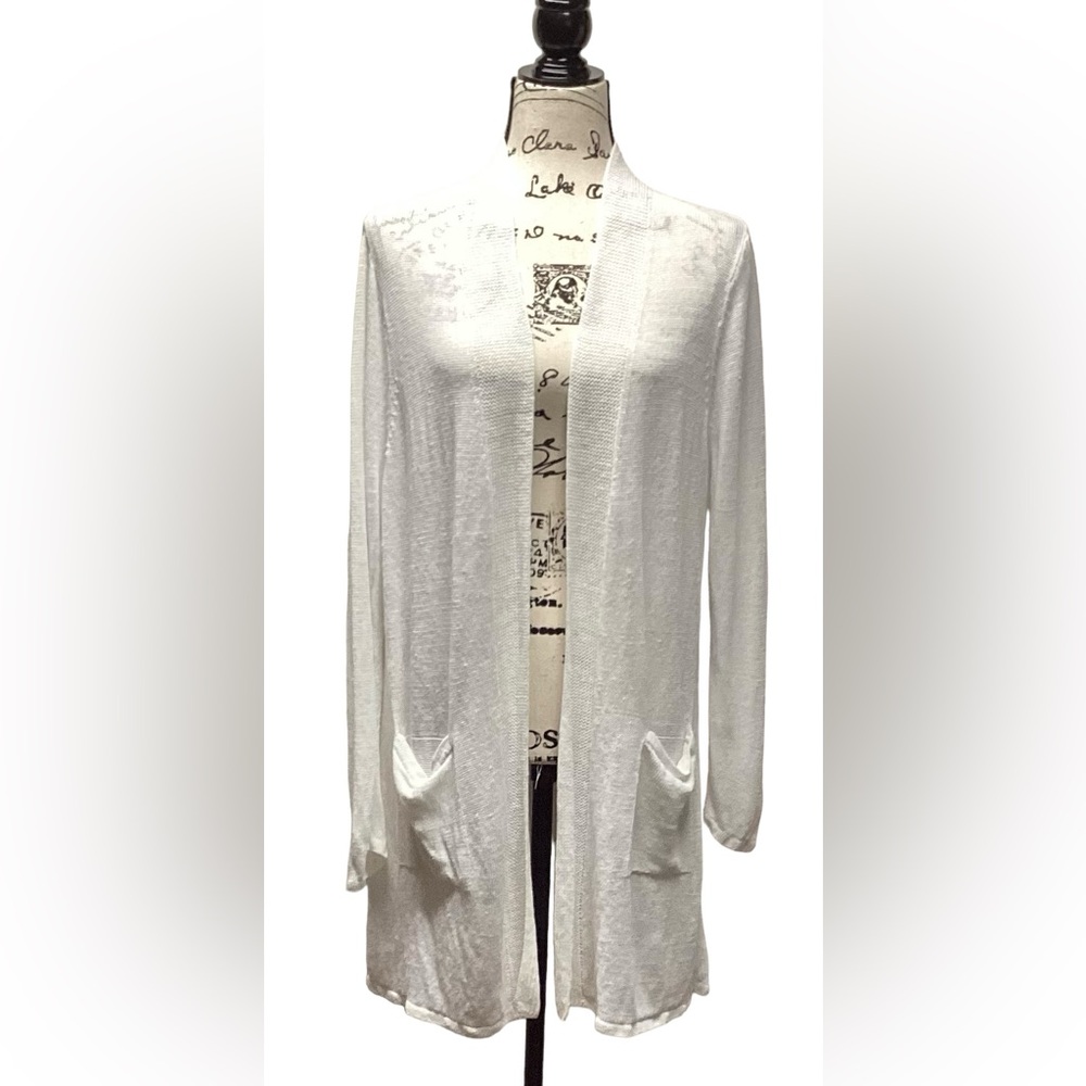 J.jill open front Long Pocket Front cardigan. White. XL Petite